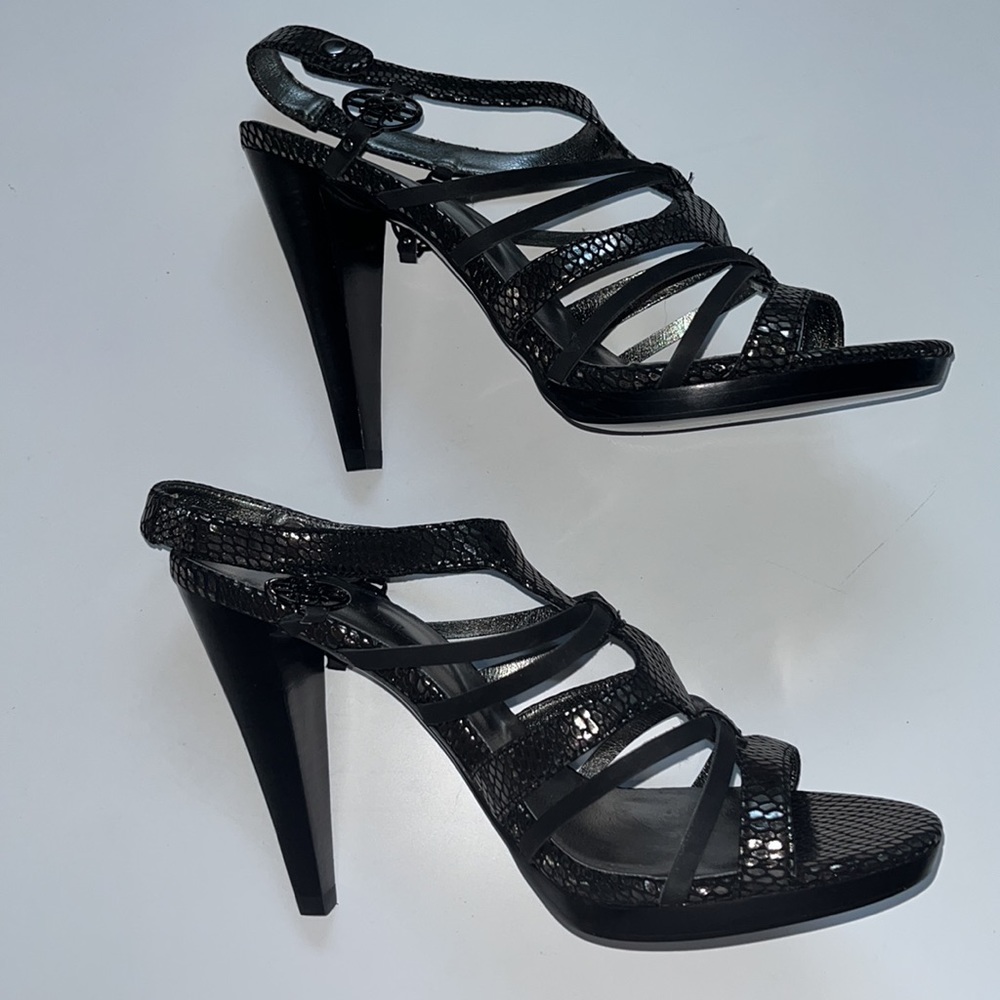 New N by Nicole Miller Metallic Gold Snakeskin Sling Back Heels Sz 10 NWOT
